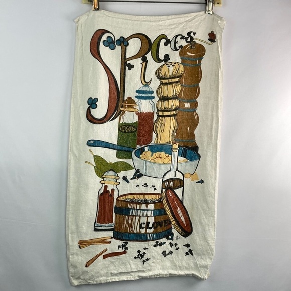 Vintage linen wall art Spices 26” x 15” tea cloth - Picture 1 of 5